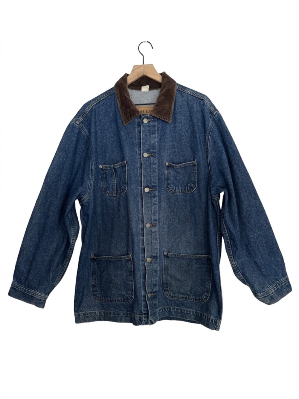Vintage 90s Faded Glory Denim Barn Coat - Chore Jacket Corduroy Collar Size M